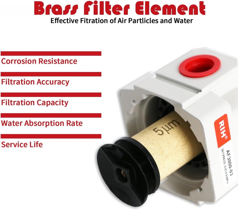 RH 3/8" NPT Air Dryer for Compressor, Air compressor water separator,air compressor filter,AF3000-03 Manual Drain,5 Micron Brass Element, Poly Bowl 0-150 psi 5μm. - Image 3